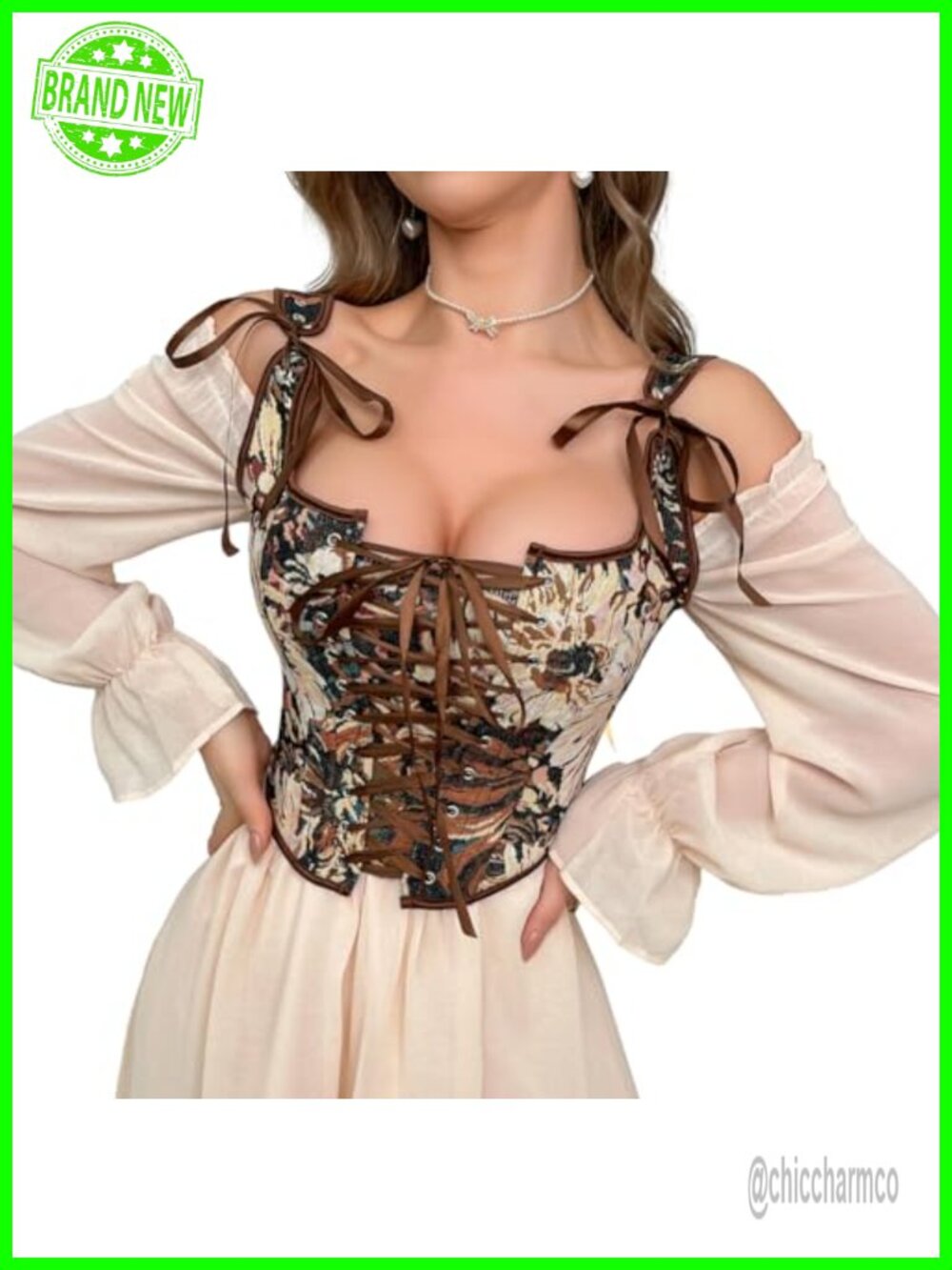 Renaissance Corset Top Lace Up Overbust Bustier Waist Cincher